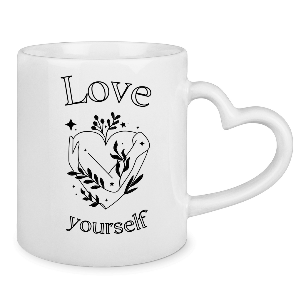 Love yourself Tasse mit Herzhenkel | Selbstliebe Geschenk Tasse | Statement Kaffeetasse