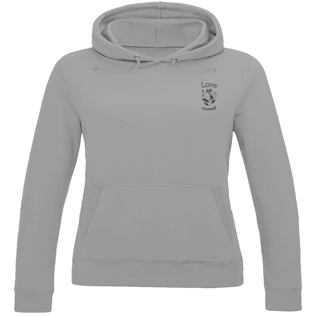 Love yourself Damen Hoodie | Selbstliebe Kapuzenpullover | Statement Hoodie mit Front- & Rückendruck