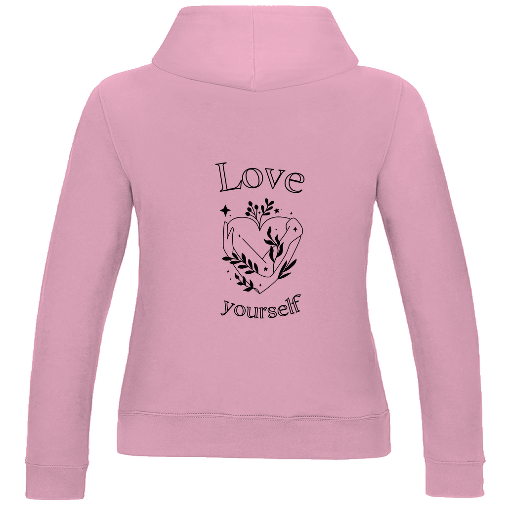 Love yourself Damen Hoodie | Selbstliebe Kapuzenpullover | Statement Hoodie mit Front- & Rückendruck