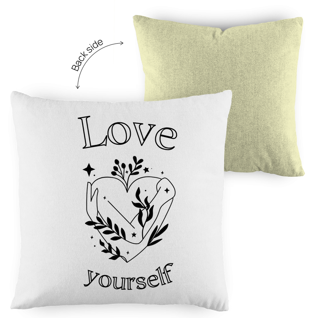 Love yourself Kissen zweifarbig | Selbstliebe Dekokissen | Vintage Kissen mit Statement |