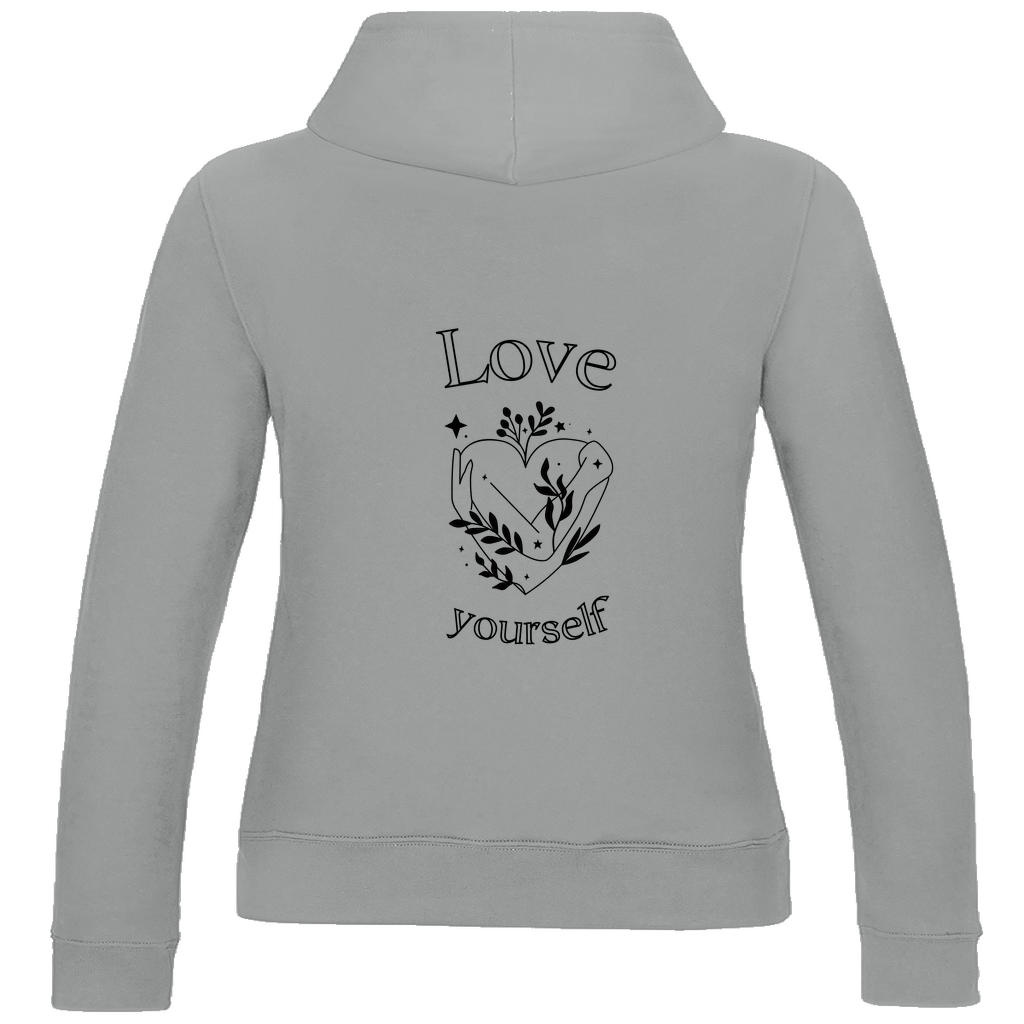 Love yourself Damen Hoodie | Selbstliebe Kapuzenpullover | Statement Hoodie mit Front- & Rückendruck