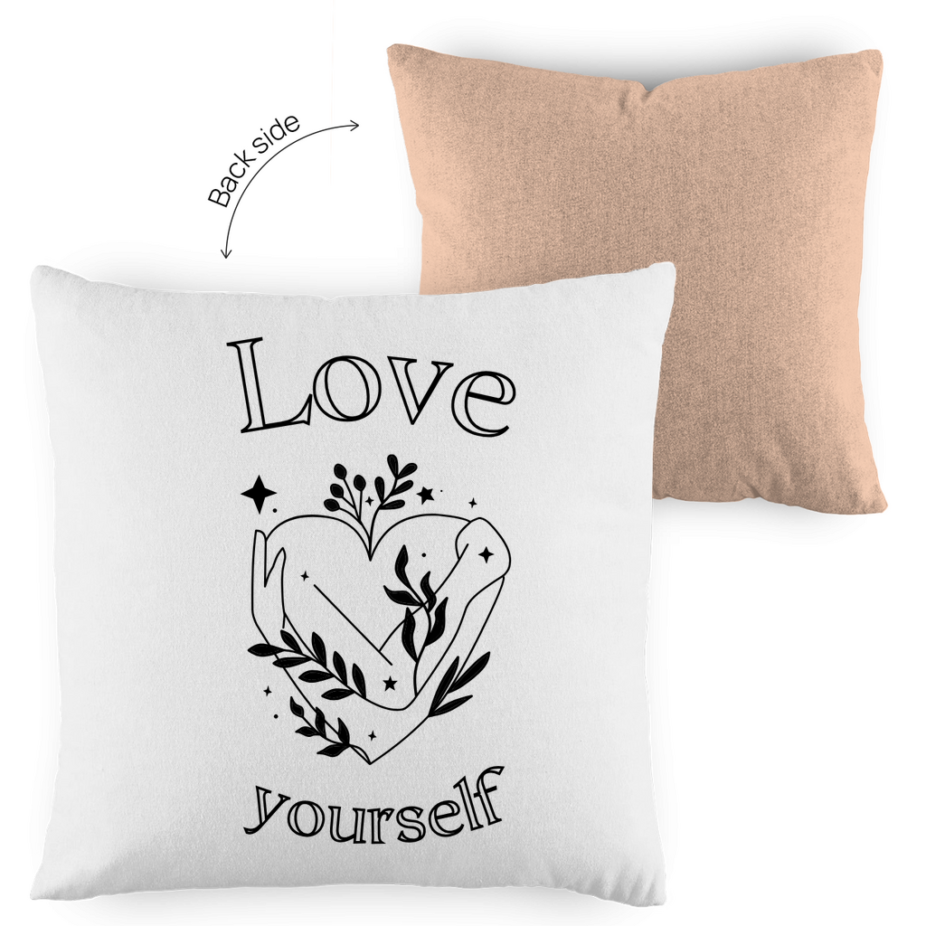 Love yourself Kissen zweifarbig | Selbstliebe Dekokissen | Vintage Kissen mit Statement |