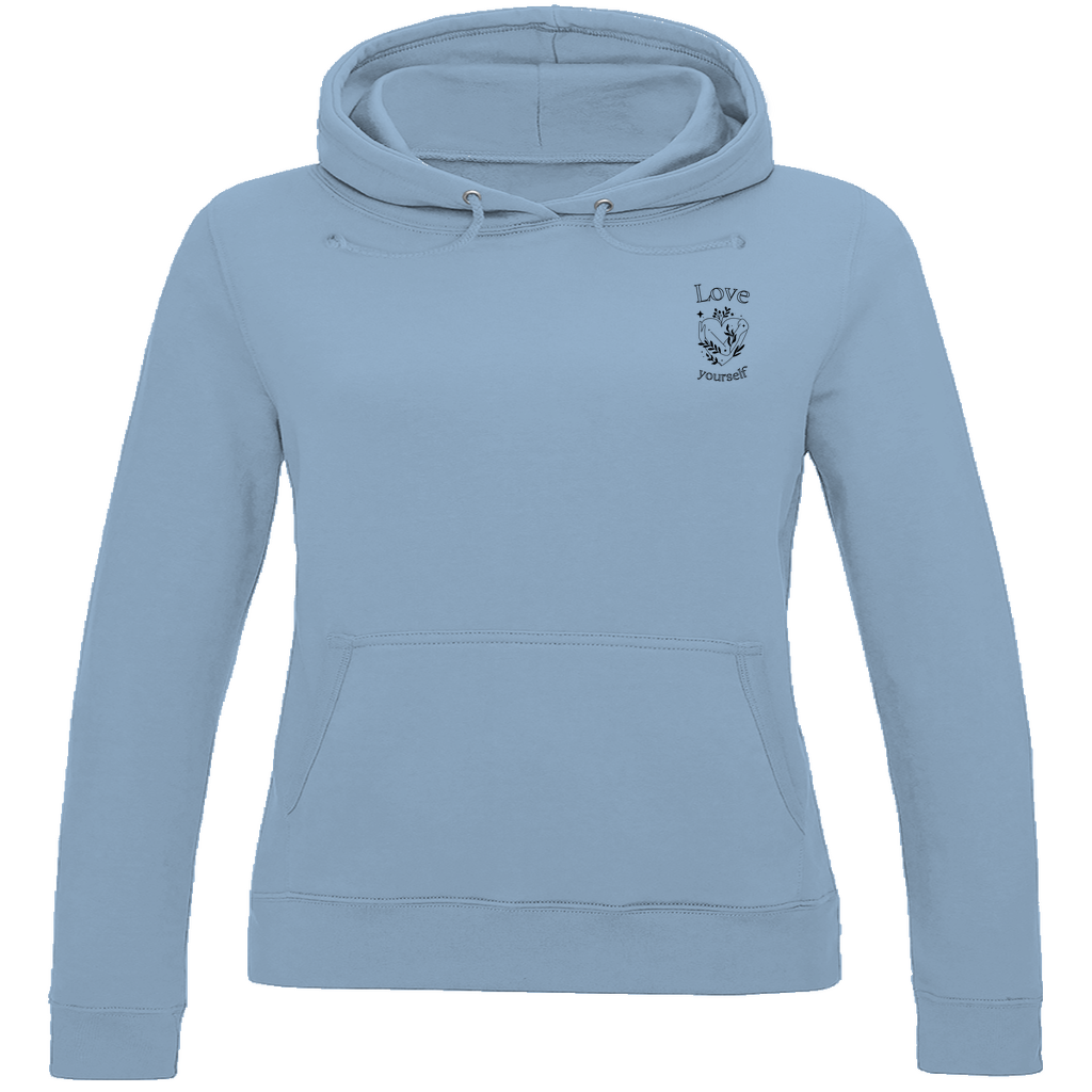 Love yourself Damen Hoodie | Selbstliebe Kapuzenpullover | Statement Hoodie mit Front- & Rückendruck