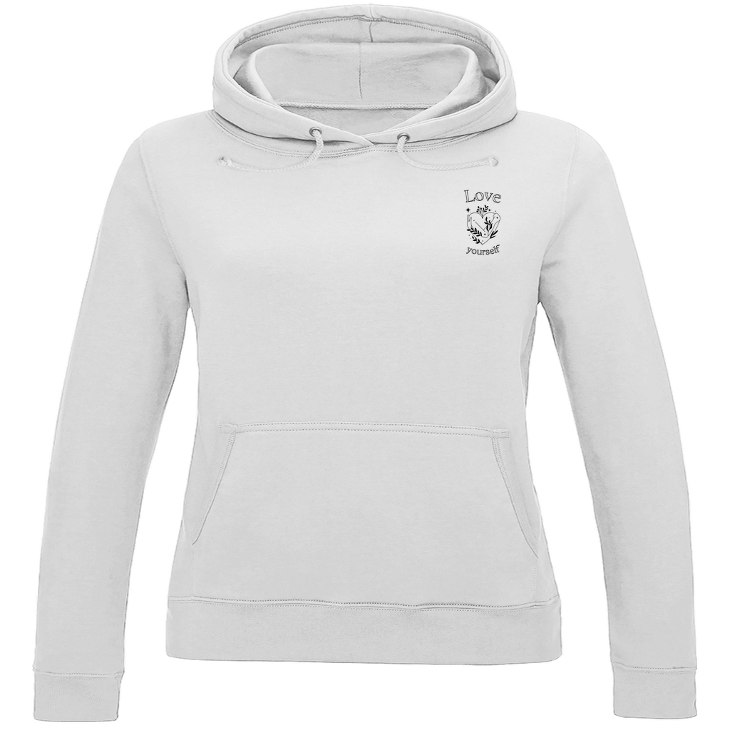 Love yourself Damen Hoodie | Selbstliebe Kapuzenpullover | Statement Hoodie mit Front- & Rückendruck