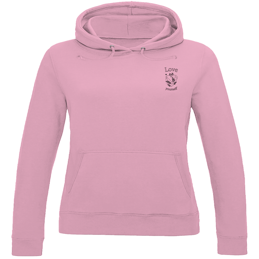 Love yourself Damen Hoodie | Selbstliebe Kapuzenpullover | Statement Hoodie mit Front- & Rückendruck