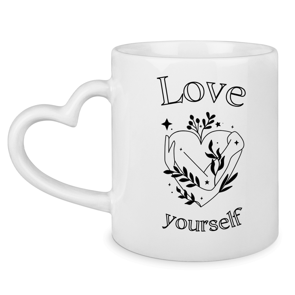 Love yourself Tasse mit Herzhenkel | Selbstliebe Geschenk Tasse | Statement Kaffeetasse