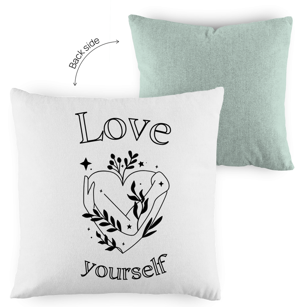 Love yourself Kissen zweifarbig | Selbstliebe Dekokissen | Vintage Kissen mit Statement |