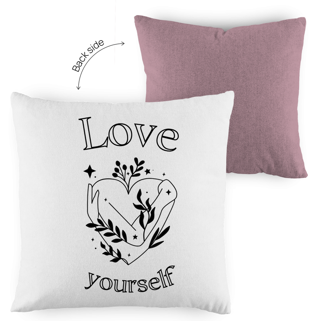 Love yourself Kissen zweifarbig | Selbstliebe Dekokissen | Vintage Kissen mit Statement |