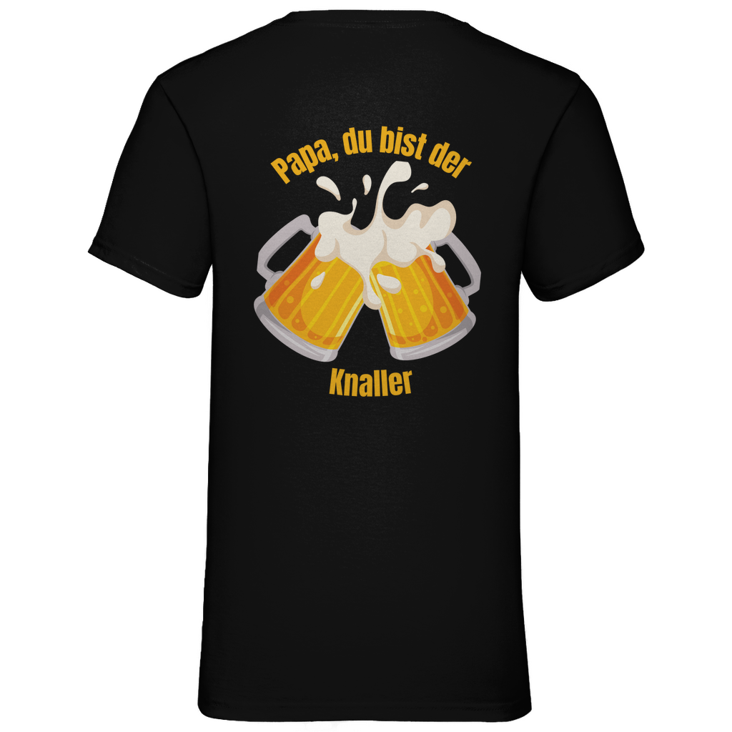 T-Shirt „Papa, du bist der Knaller“ – Herren V-Neck mit Bier-Motiv | Lustiges Vatertags-Shirt