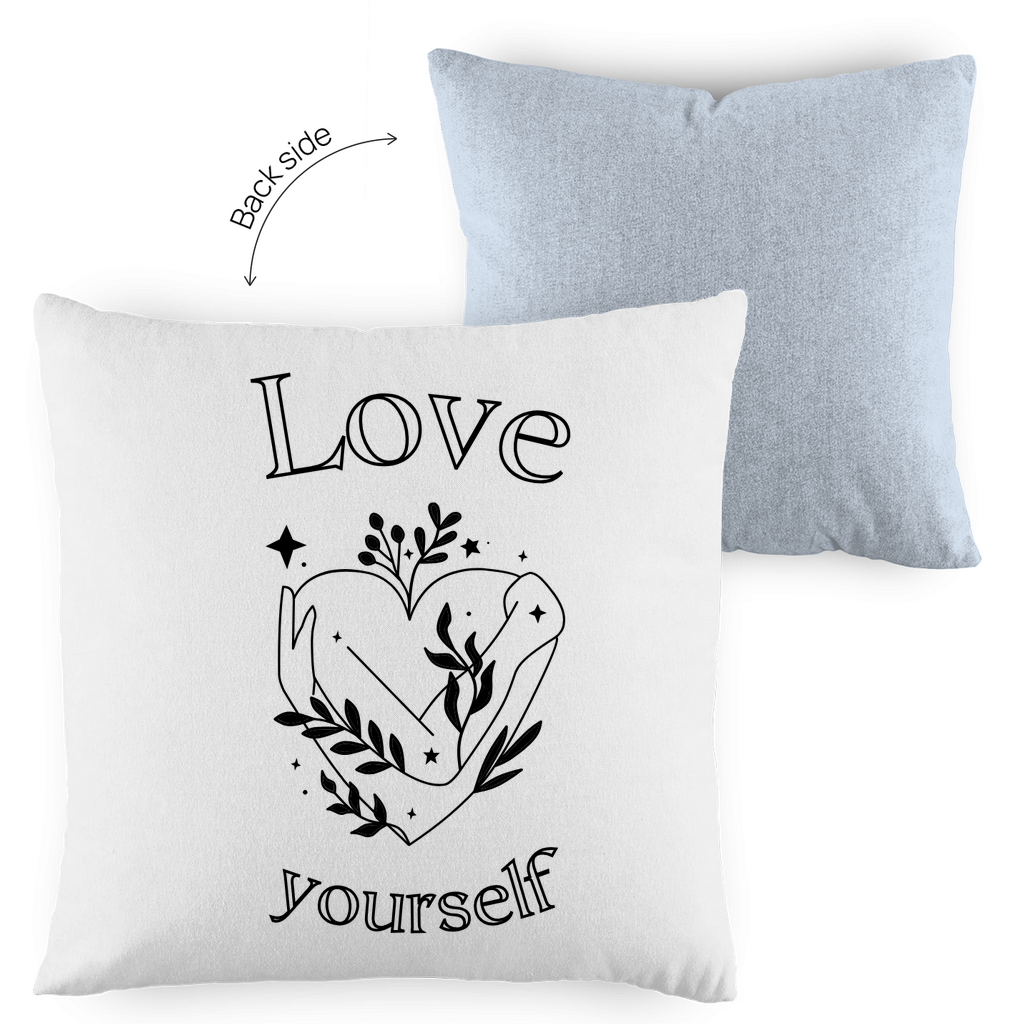 Love yourself Kissen zweifarbig | Selbstliebe Dekokissen | Vintage Kissen mit Statement |